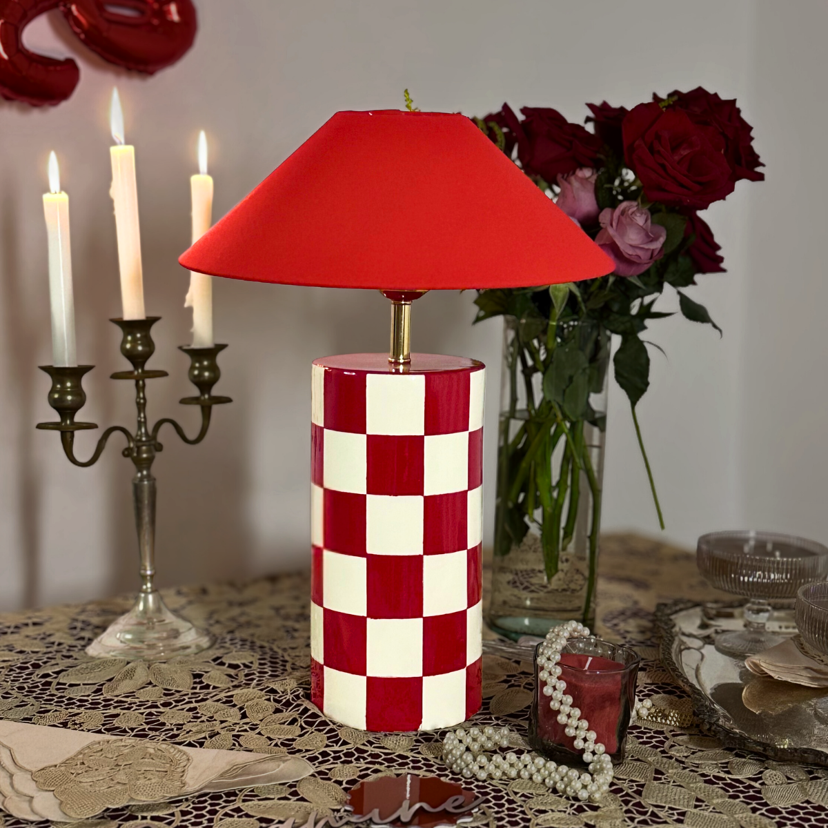 The Statement Red Checkered Table lamp