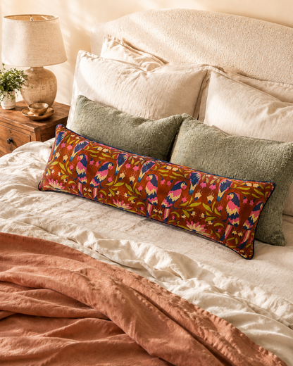 Midnight parrots- statement lumbar pillow