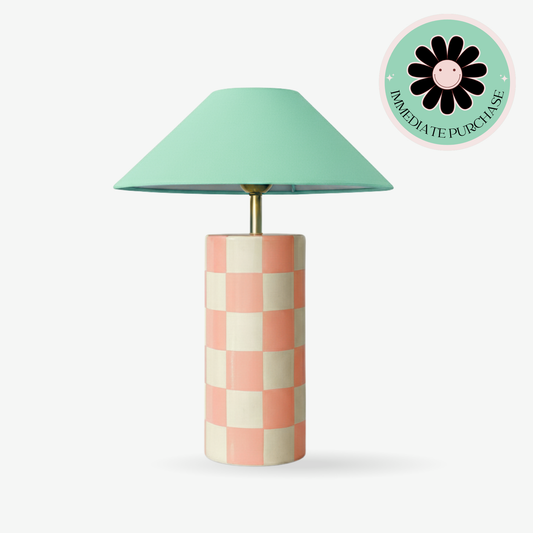 Blush-coral checkered lamp